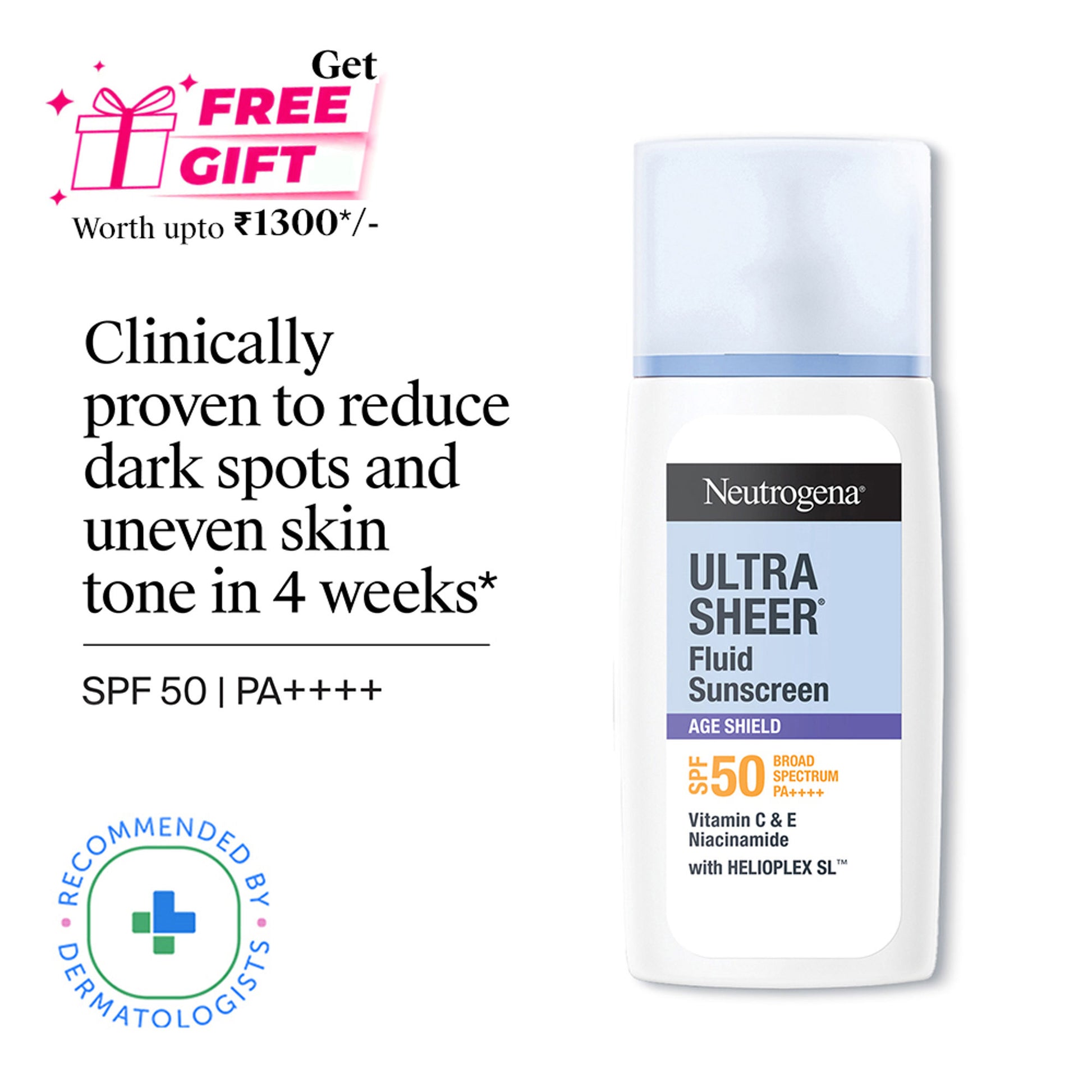 Neutrogena Ultrasheer Age Shield Fluid Face Sunscreen SPF 50+ PA++++