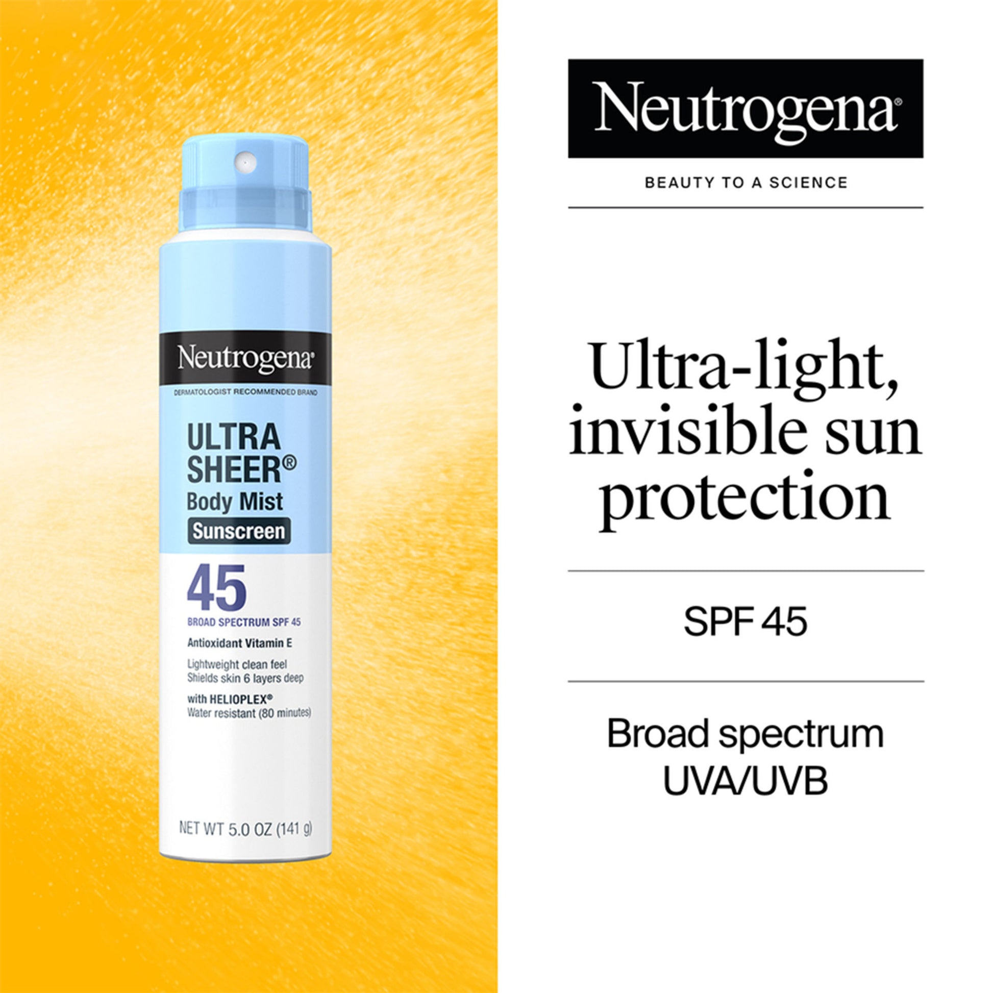 Neutrogena Ultra Sheer Body Mist Sunscreen Broad Spectrum SPF 45