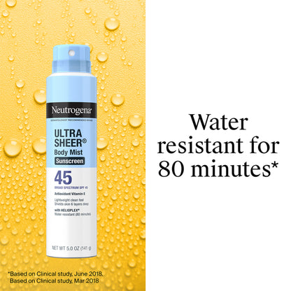 Neutrogena Ultra Sheer Body Mist Sunscreen Broad Spectrum SPF 45
