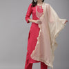 Dhiyona IE Women Round Neck Embroidered Kurta & Trousers With Dupatta