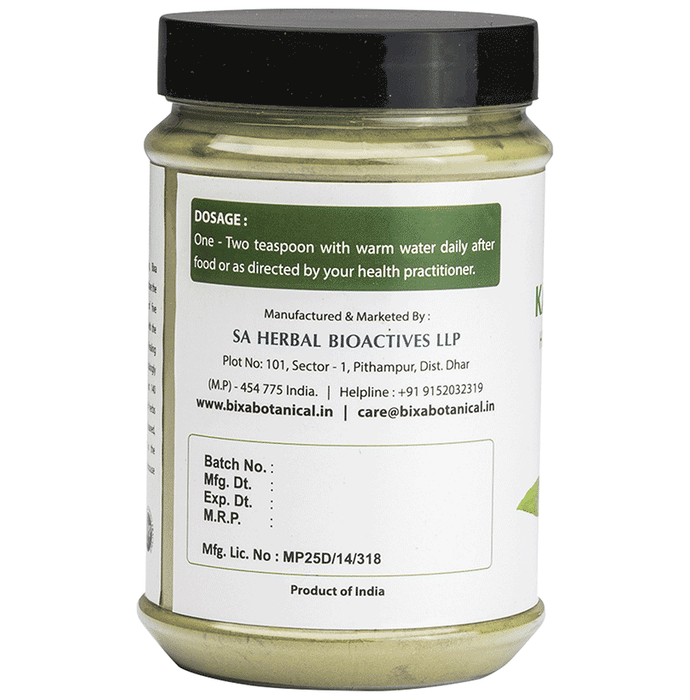 Bixa Botanical Kalmegh Ayurvedic powder in a clear glass jar, showcasing the vibrant yellow powder inside.