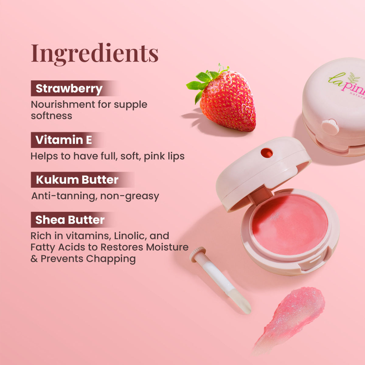 La Pink Tinted Lip Balm With Shea Kokum Butter Deep Nourishment And Hydration - Strawberry