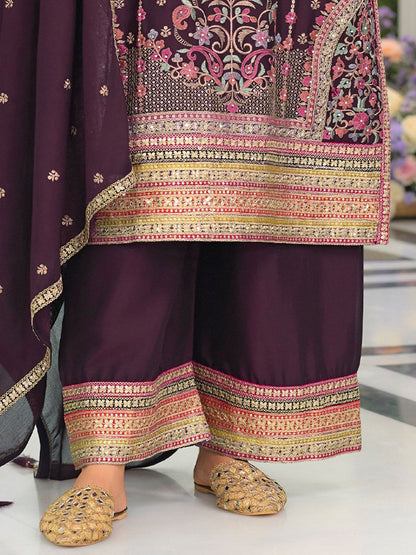 Indyancart IE Women Ethnic Motifs Embroidered Regular Mirror Work Kurta with Palazzos & With Dupatta