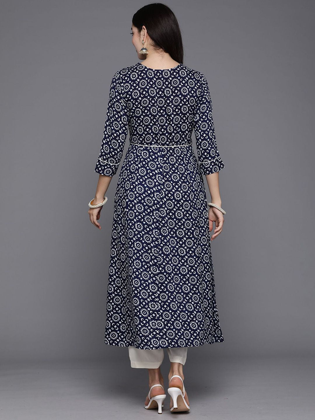Indyancart IE Pack Of 2 Ethnic Motifs Printed Thread Work A-Line Kurta