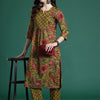 Dhiyona IE Floral Printed Pleated Sequinned Pure Cotton Kurta with Trousers