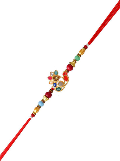 Anouk Red Beaded Embellished Rakhi With Roli Chawal & Greeting Card