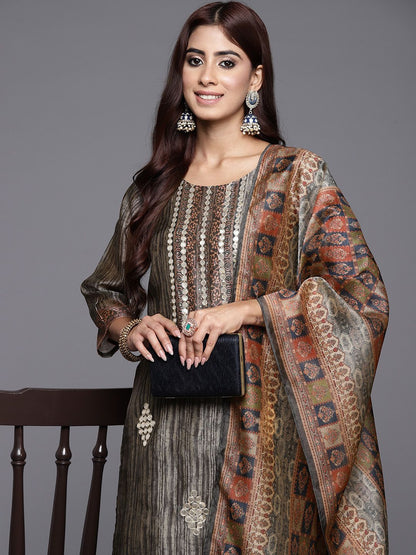 Indyancart VA Women's Abstract Printed Gotta Patti Kurta with Trousers & With Dupatta