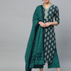 Dhiyona IE Women Navy Blue & Green Printed Kurta with Palazzos & Dupatta