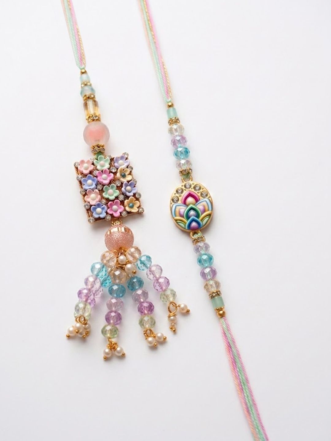 Anouk Set Of 2 Artificial Beads Traditional Bhaiya Bhabhi Rakhi With Roli Chawal Chandan