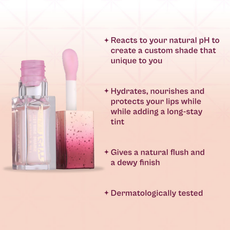 Typsy Beauty Shade Shifter Lip & Cheek Oil in pH Enomenal 01, showcasing the glossy lip gloss with shifting color effects.