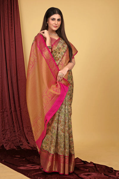 Indyancart GR Women's Peach Kalamkari Silk Saree