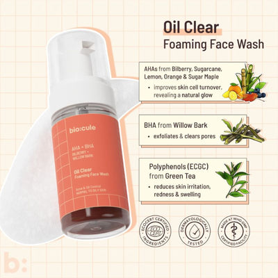 Biocule AHA BHA Oil Clear Foaming Face Wash For Oily & Acne Prone Skin
