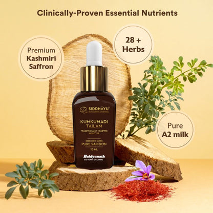 Siddhayu Kumkumadi Tailam Midnight Face Oil - Premium Kashmiri Saffron - Reduce wrinkles