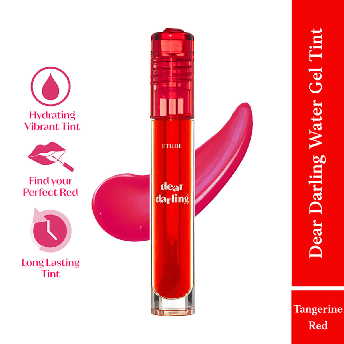ETUDE Dear Darling Water Gel Tint lipstick in Tangerine shade, featuring a vibrant orange lip tint with a glossy finish
