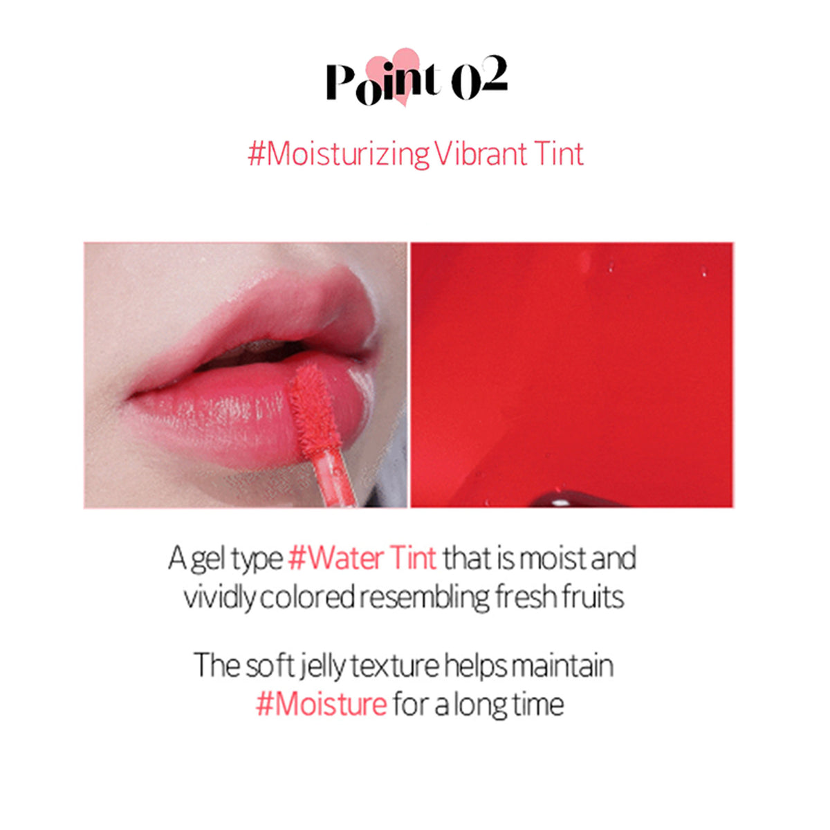 ETUDE Dear Darling Water Gel Tint Lipstick in Watermelon Red, showing the vibrant red lipstick applied on lips.