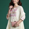 Dhiyona IE Floral Embroidered Panelled Thread Work Pure Cotton Kurta with Trousers & Dupatta