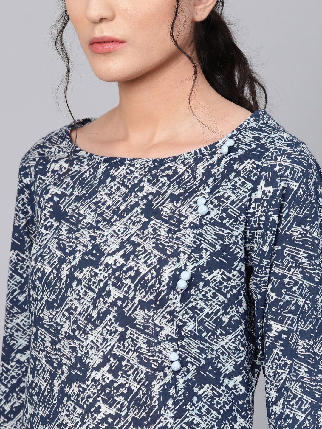 Dhiyona IE Women Blue Paisley Yoke Design Abstract Printed A-Line Kurta