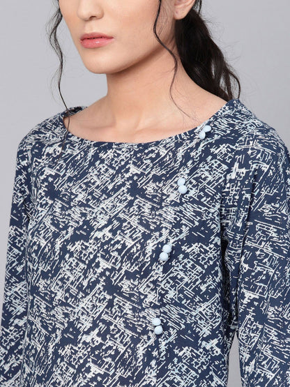 Dhiyona IE Women Blue Paisley Yoke Design Abstract Printed A-Line Kurta