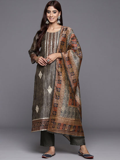 Indyancart VA Women's Abstract Printed Gotta Patti Kurta with Trousers & With Dupatta