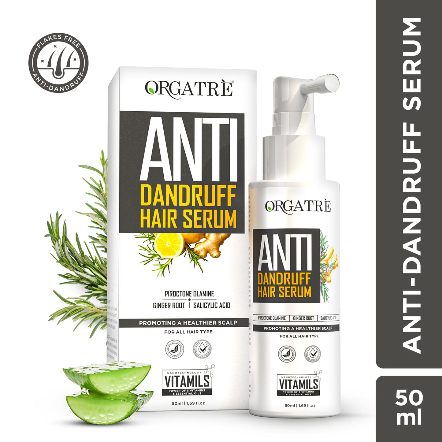 Orgatre Anti Dandruff Hair Serum - Piroctone Olamine, Ginger & Salicylic Acid For Itchy & Dry Scalp