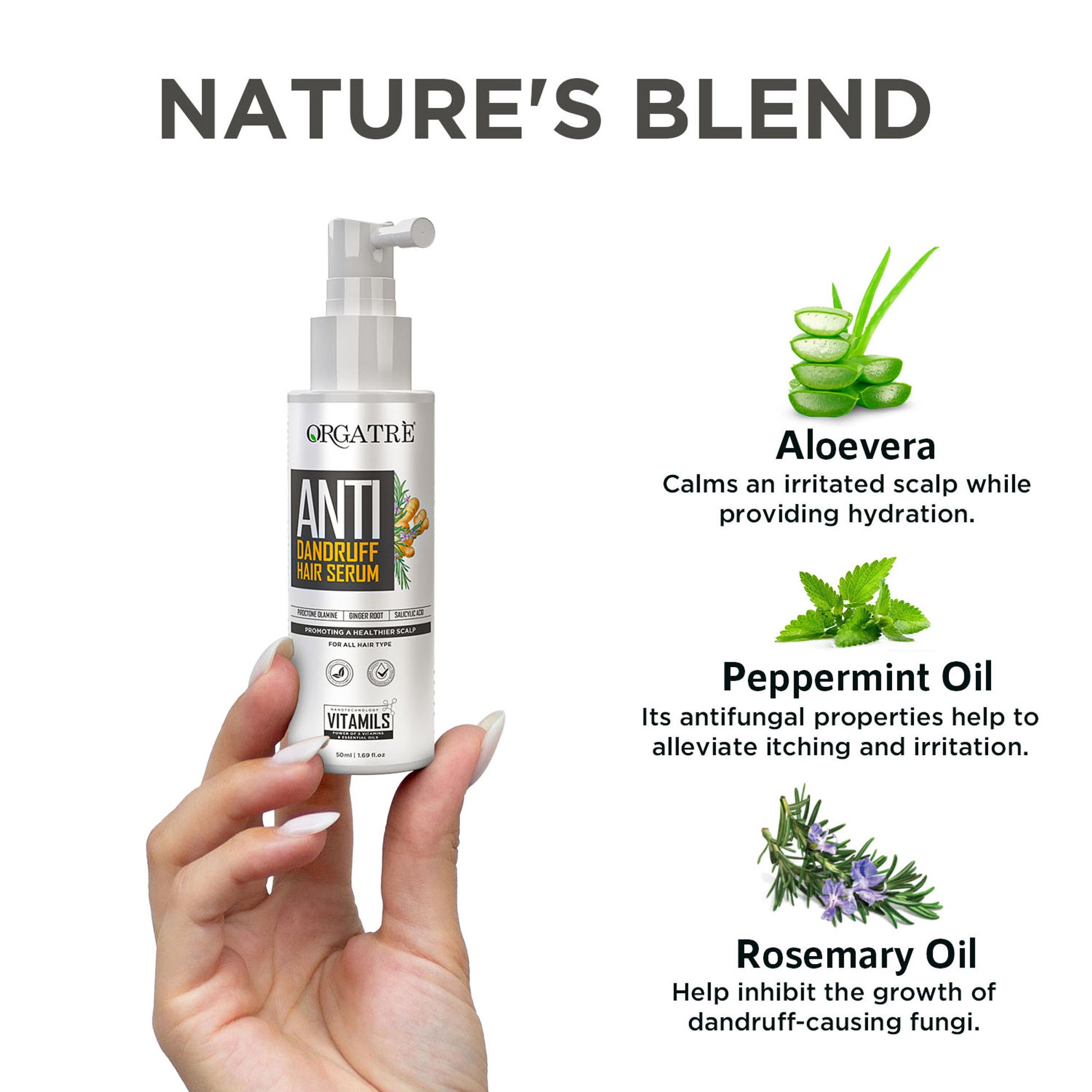 Orgatre Anti Dandruff Hair Serum - Piroctone Olamine, Ginger & Salicylic Acid For Itchy & Dry Scalp