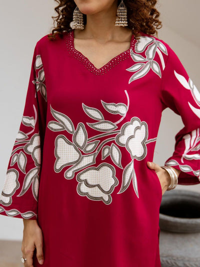 Indyancart SN Women's Floral Embroidered Anarkali Kurta with Palazzo