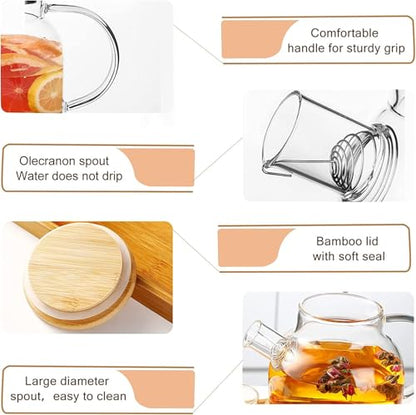 Jinelza Glass Teapot Stovetop Safe 1000ml