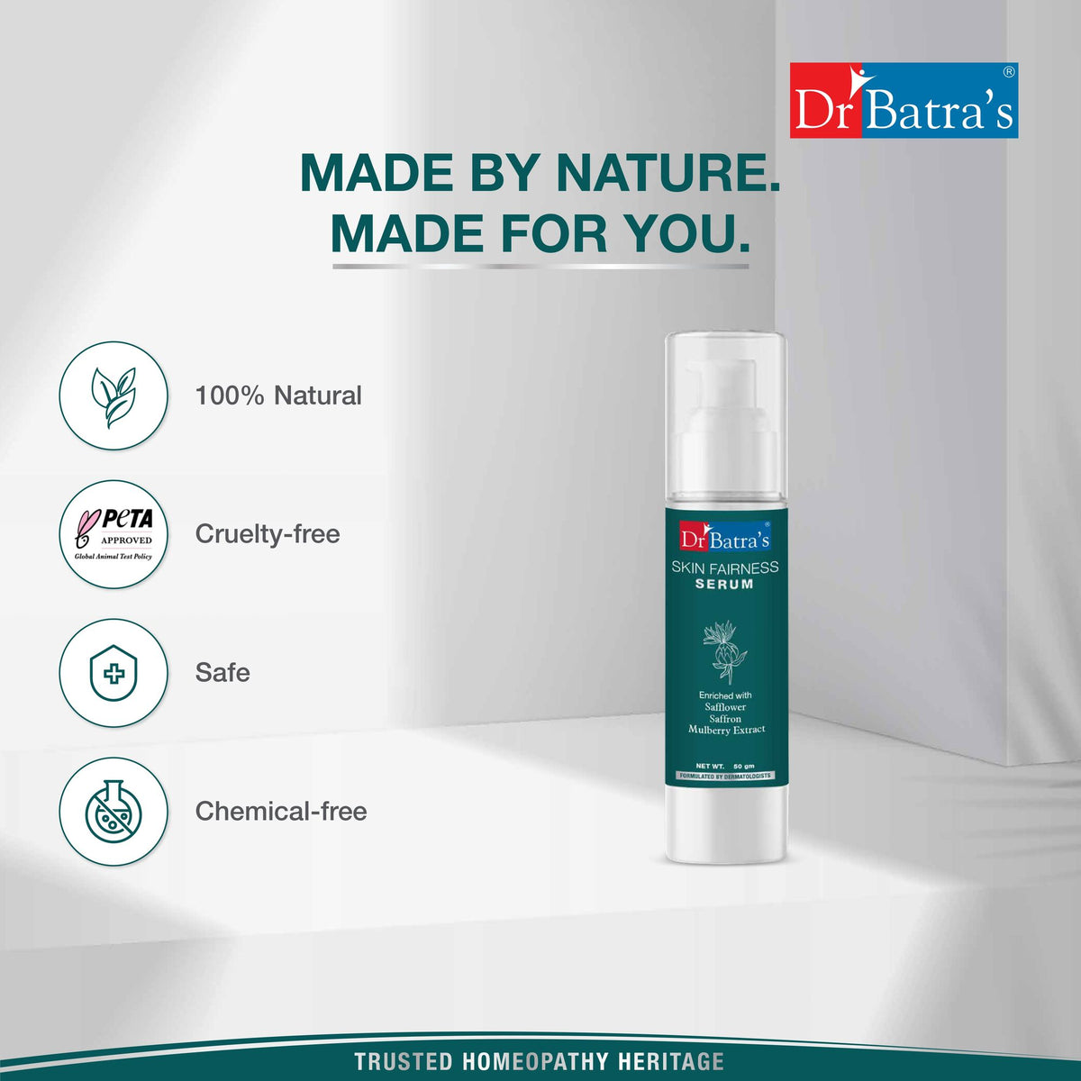 Dr Batra's Skin Glowing Serum in a bottle, designed to brighten and promote healthy, glowing skin, free from silicone and hydroquinone.