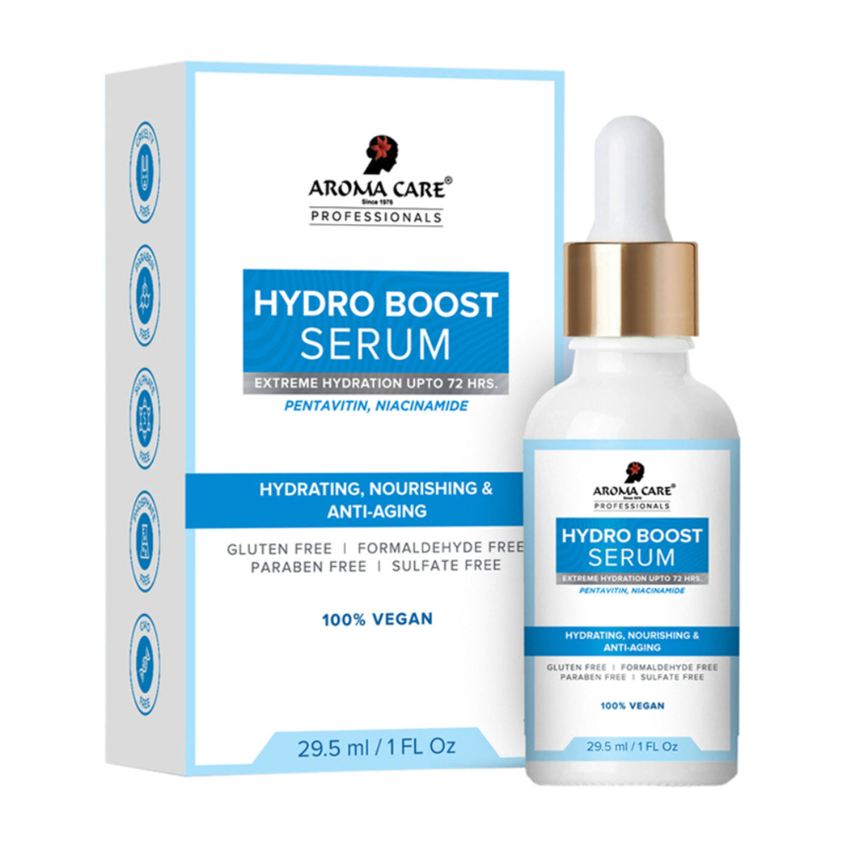 Aroma Care Hydro Boost Serum with Pentavitin and Niacinamide for all skin types, reducing fine lines and wrinkles.