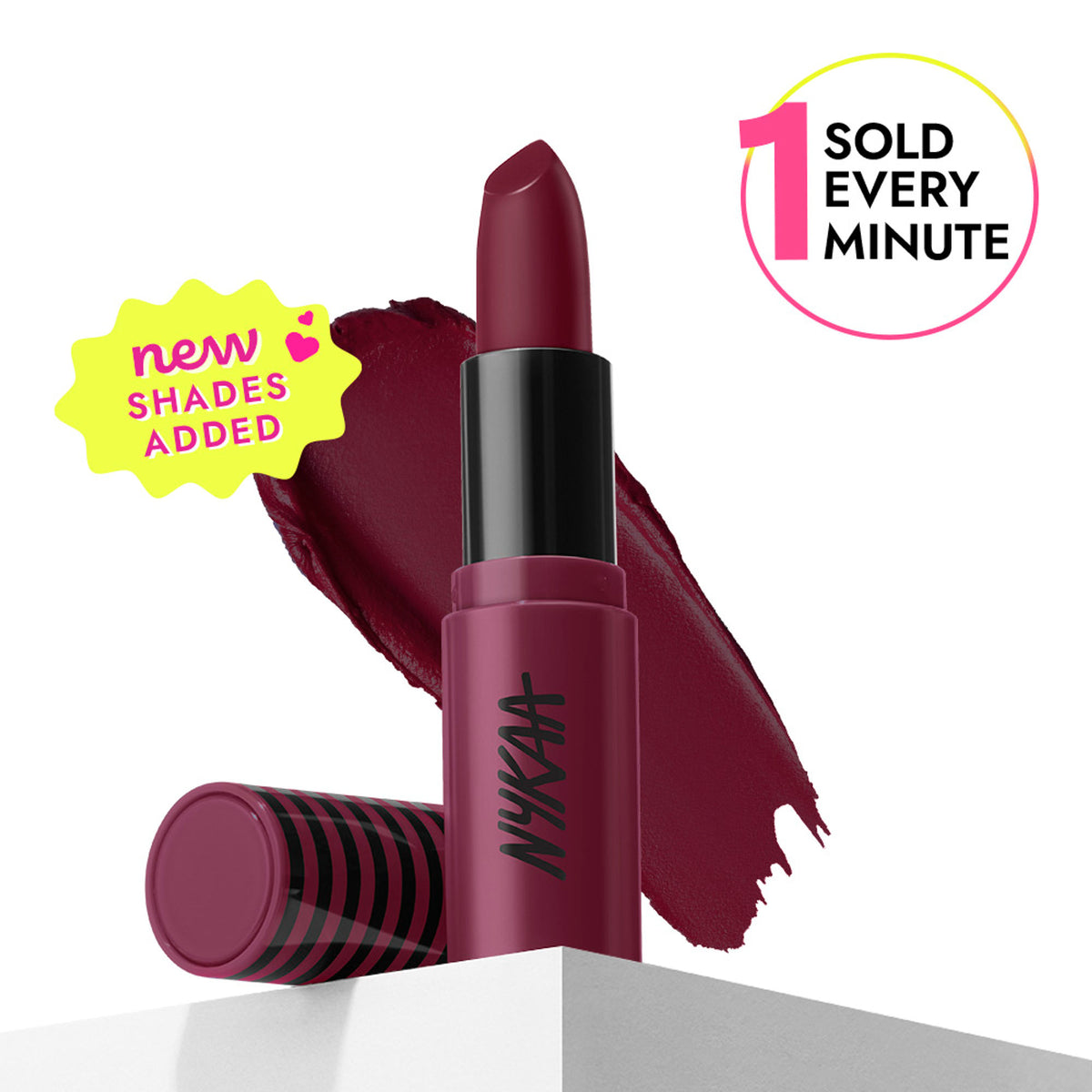 Nykaa Cosmetics So Creme! Creamy Matte Lipstick in Slaycation shade, showing smooth, creamy texture and vibrant color application.