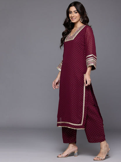 Indyancart VA Women's Gotta Patti Embroidered Silk Georgette Kurta with Trousers & Dupatta
