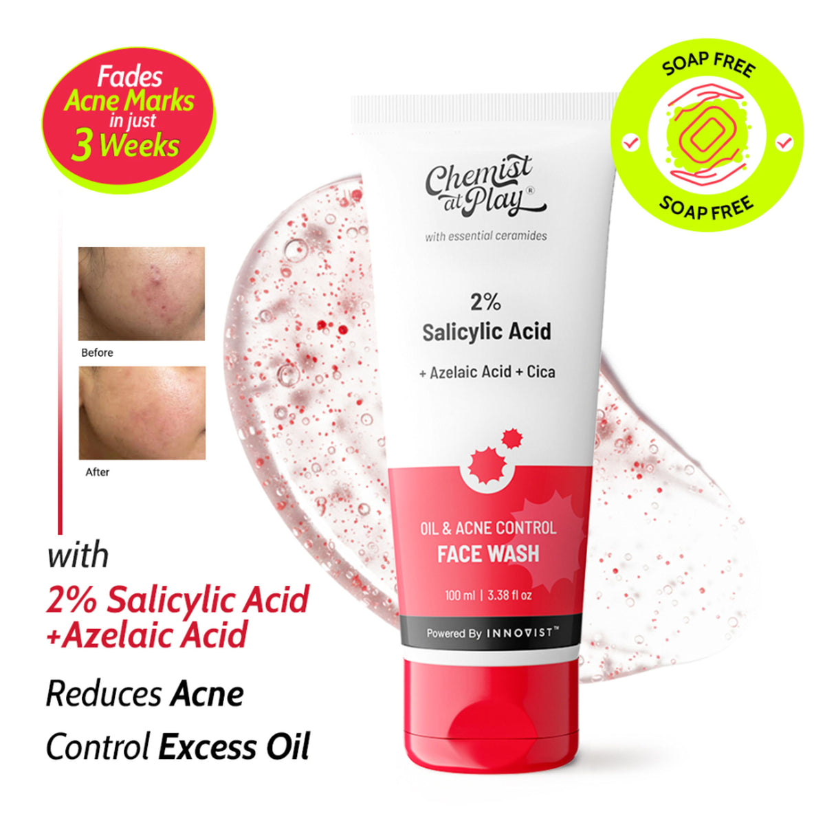 Chemist at Play 2% Salicylic Acid face wash for oily skin with niacinamide, oil cleanser for clear, refreshed skin.