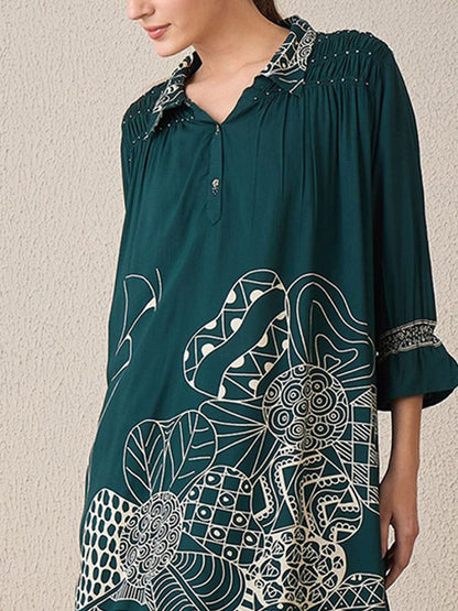 Dhiyona IE Printed Three-Quarter Sleeves Tunic With Palazzo