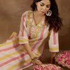 Dhiyona IE Floral Embroidered Striped Pure Cotton V-Neck Straight Kurta With Trousers