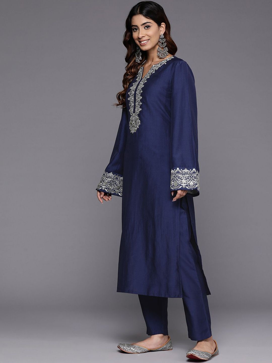 Indyancart VA Women's Ethnic Motifs Embroidered Kurta with Trousers & Dupatta