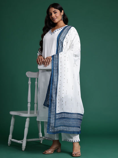Indyancart IE Ethnic Motifs Embroidered Kurta with Trousers & Dupatta