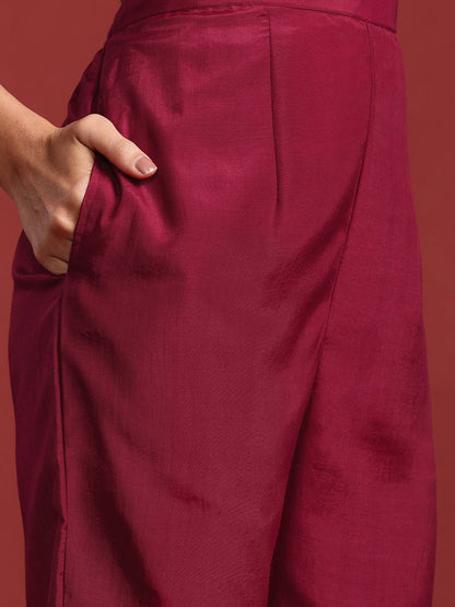 Indyancart IE Floral Embroidered Zari Kurta With Trousers & Dupatta