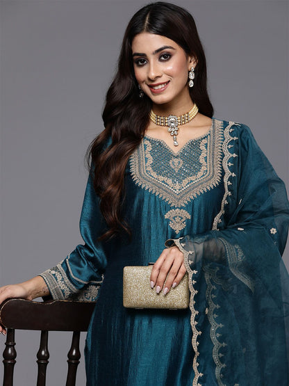 Indyancart IE Women Embroidered Regular Kurta with Trousers & Dupatta