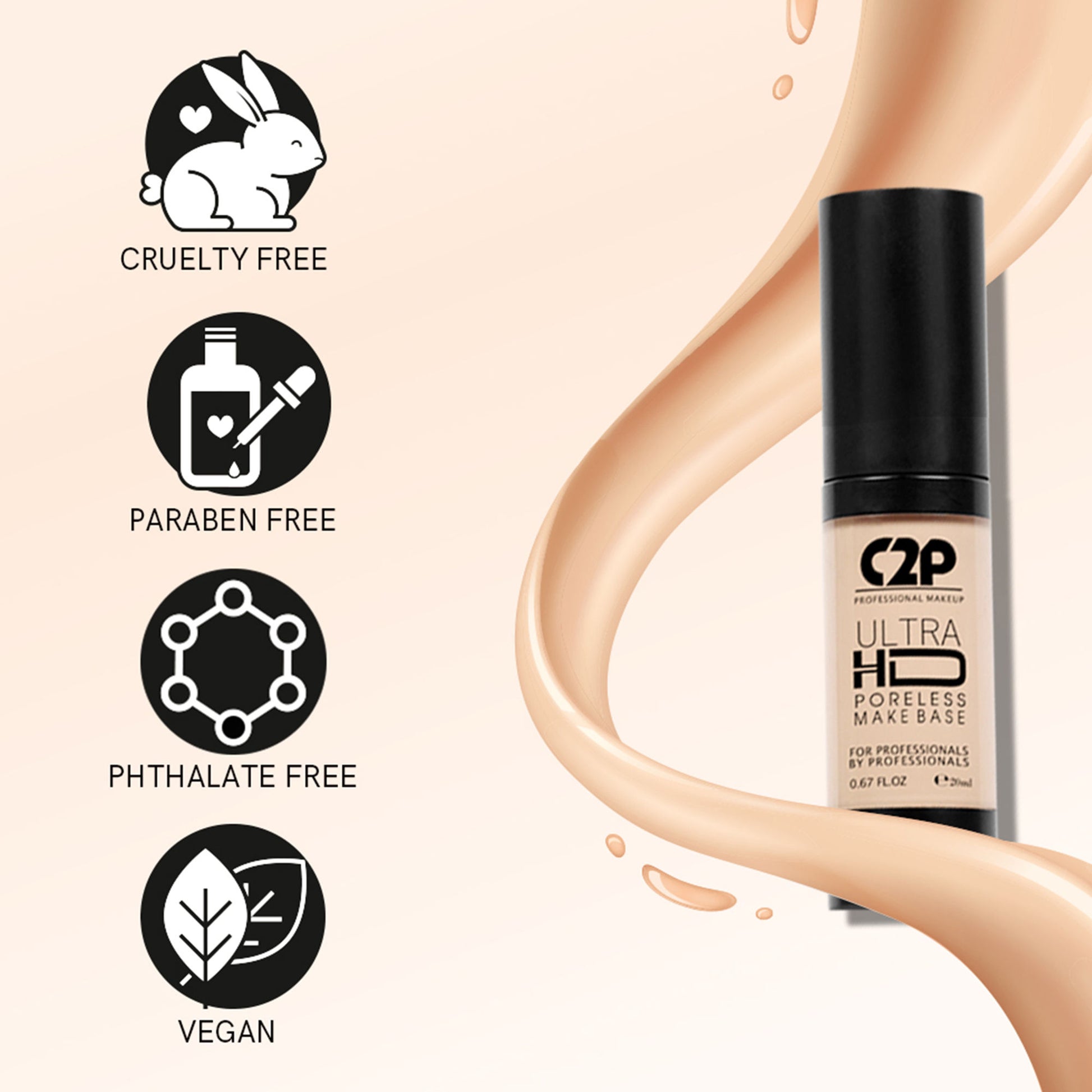 C2P Pro Ultra HD Poreless Peach Matte Highlighting Pre Base Primer Absorbs Oil and Hydrates Skin