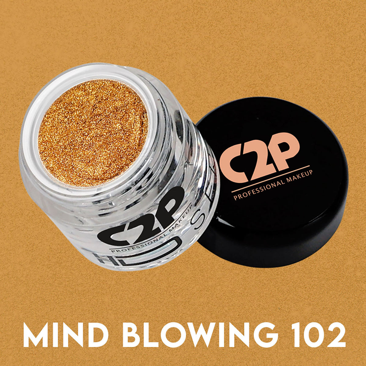 Close-up of C2P Pro C2P Pro HD Loose Precious Eye Shadow Pigment in Mind Blowing 102 with shimmering face and body application.
