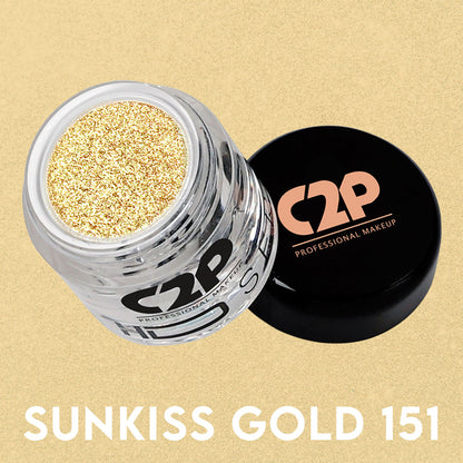 C2P Pro Sunkiss Gold 151 loose eye shadow pigment with shimmering gold finish for face and body, long-lasting and vibrant.
