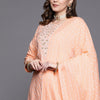 Dhiyona IE Women Peach-Coloured Embroidered Mirror Work Kurta with Trousers & Dupatta