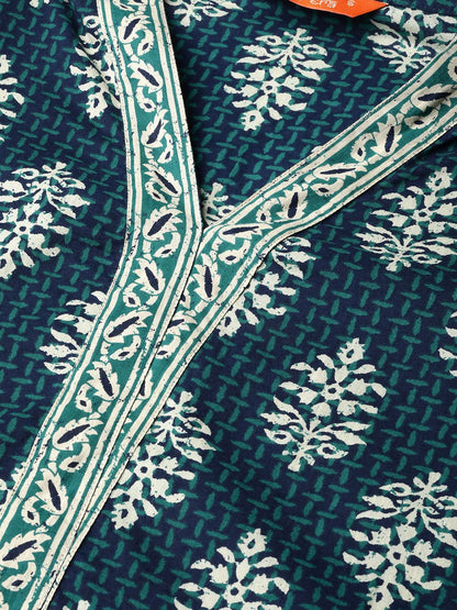 Dhiyona IE Women Navy Blue & Green Printed Kurta with Palazzos & Dupatta