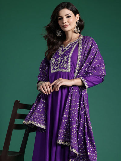 Indyancart IE Embroidered Sequinned Kurta With Trousers & Dupatta