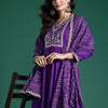 Indyancart IE Embroidered Sequinned Kurta With Trousers & Dupatta