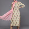 Dhiyona VA Women's Green & Pink Floral Printed Pure Cotton Kurta with Trousers & Dupatta