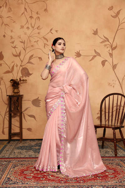 Indyancart GR Women's Armani Pink Jimmi Choo Embroidered Saree