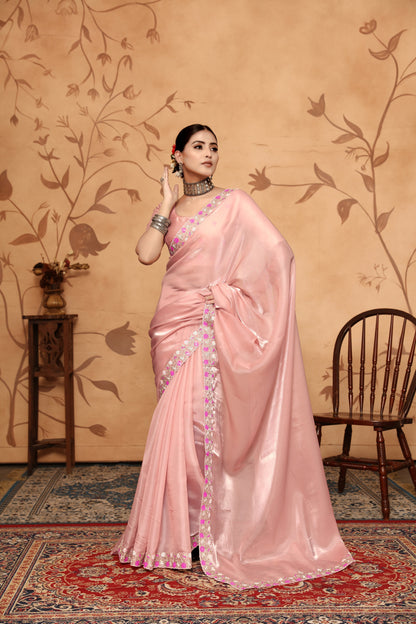 Dhiyona GR Women's Armani Pink Jimmi Choo Embroidered Saree
