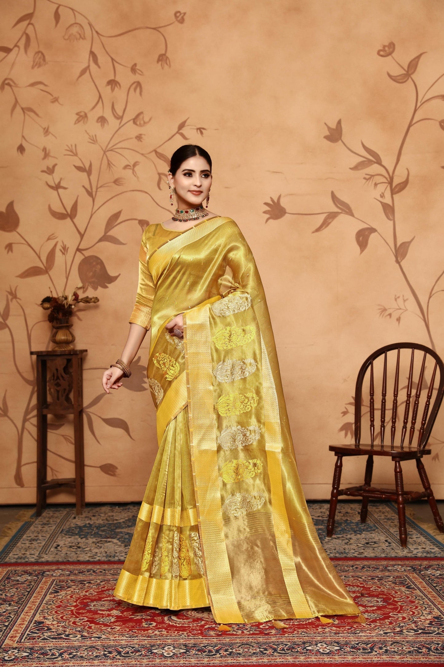 Dhiyona GR Women's Keri Olive Green Tissue Cotton Silk Saree
