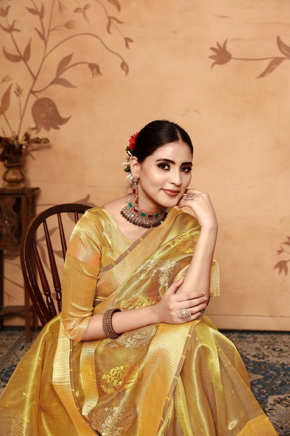 Dhiyona GR Women's Keri Olive Green Tissue Cotton Silk Saree